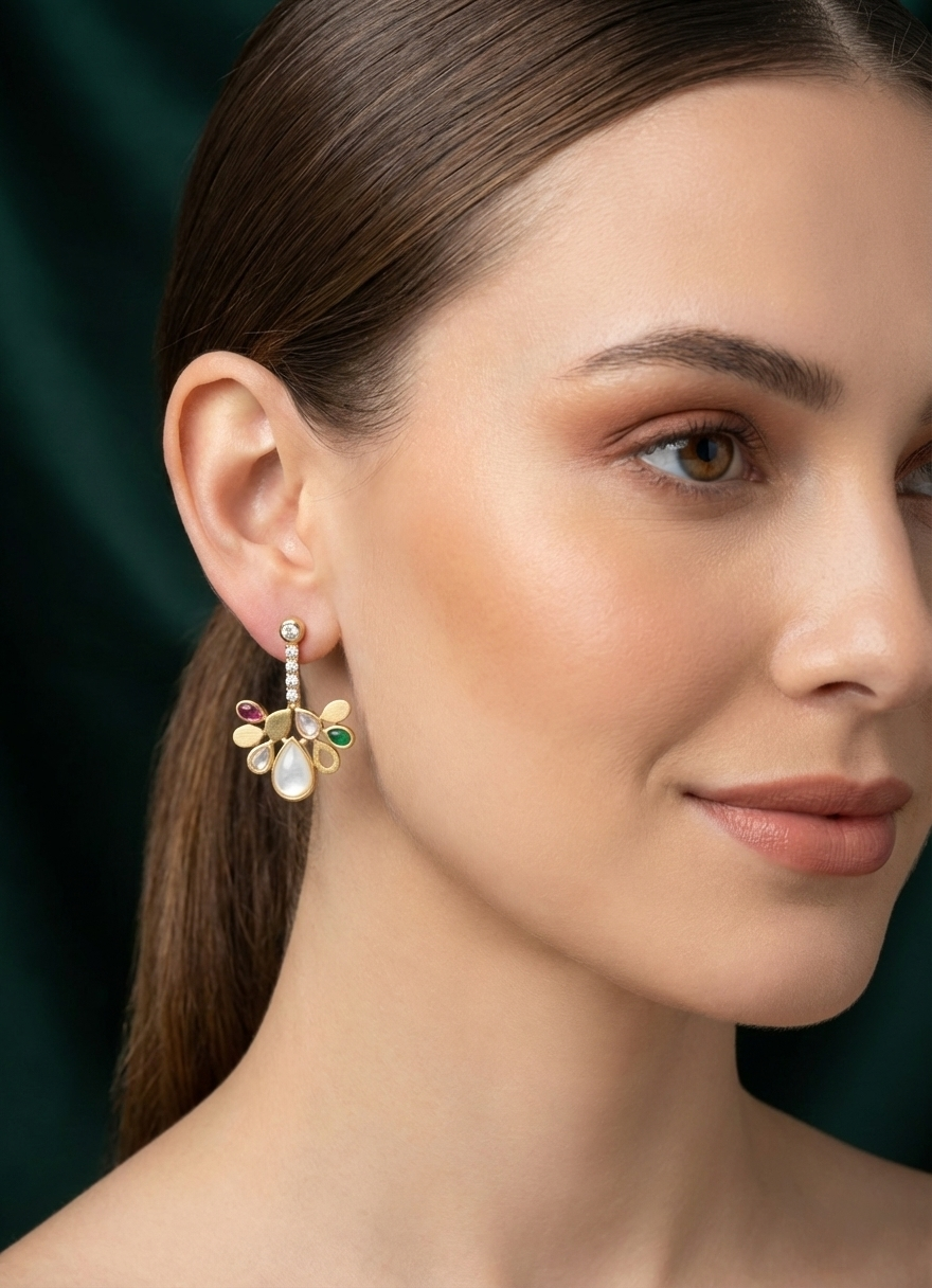 Artificial Diamond & Beaded Drop Earrings