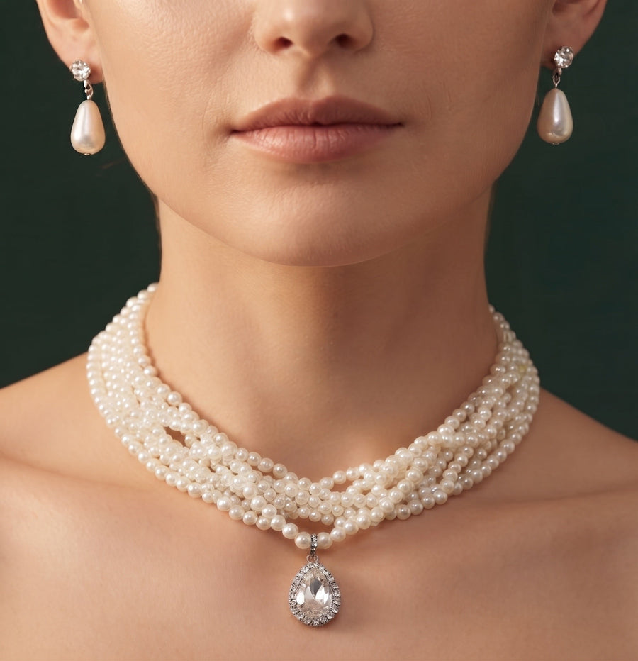 Beautiful White Pearls Statement Jewellery Set For Women