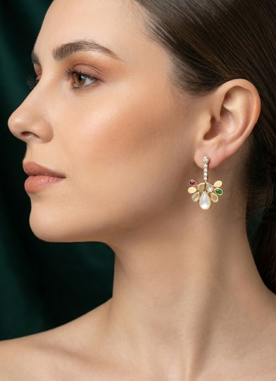 Artificial Diamond & Beaded Drop Earrings
