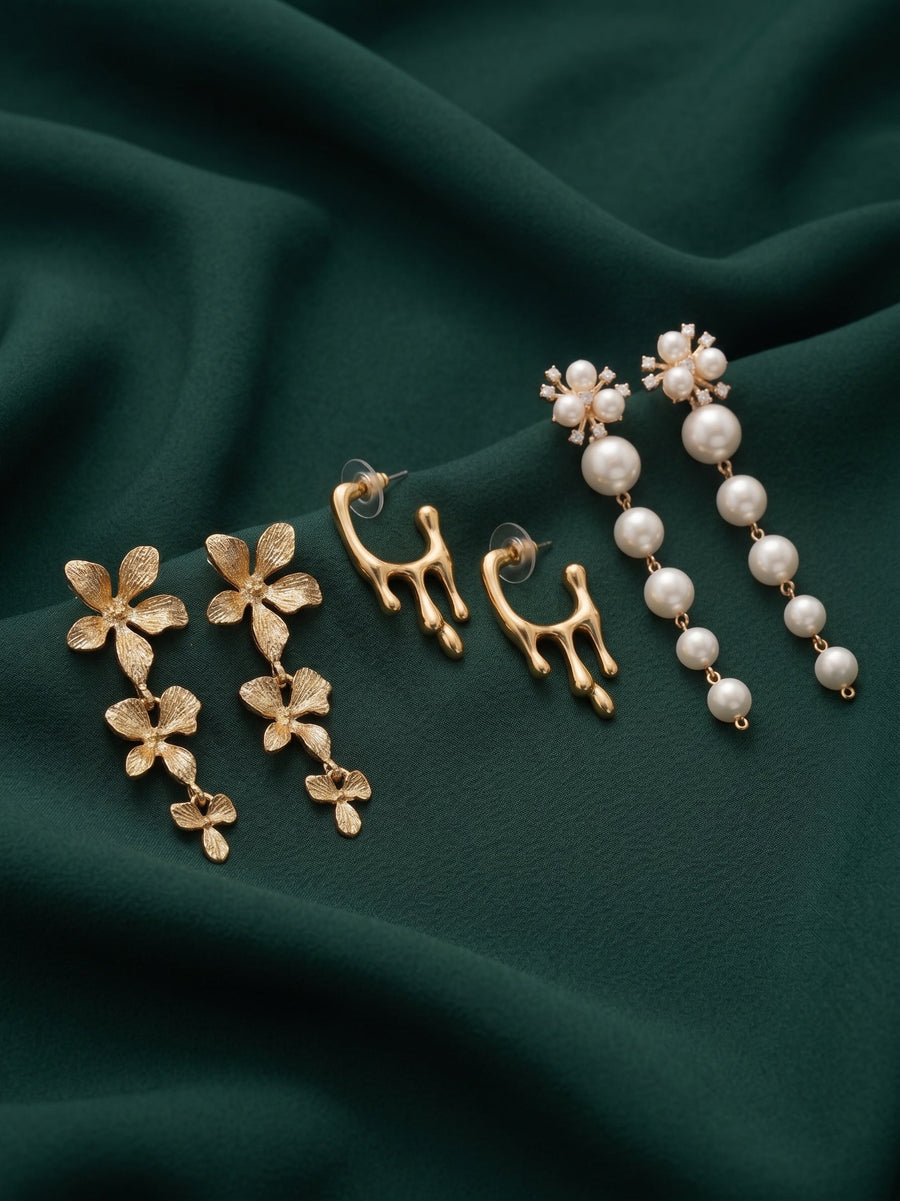 Set Of 3 Multi-Design Earrings Combo Pack For Women