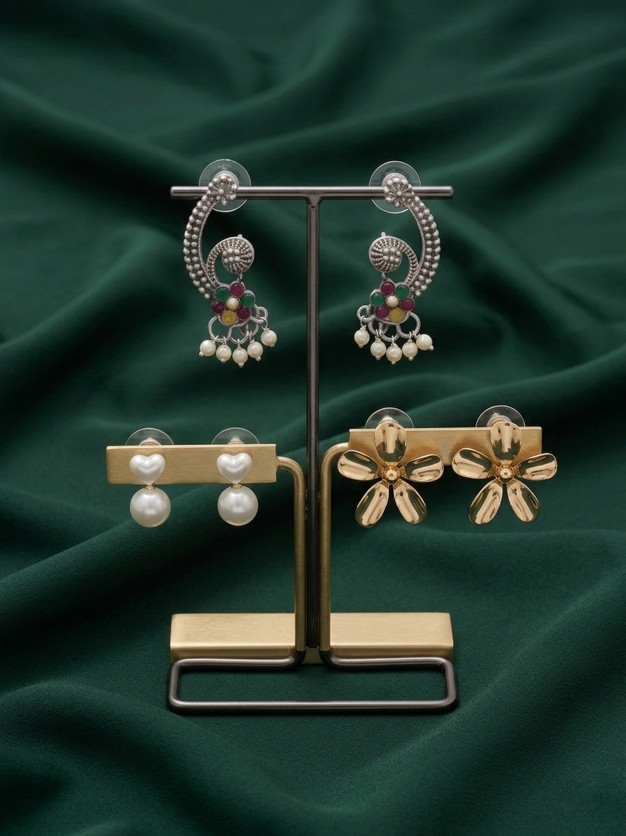 Set Of 3 Multi-Design Earrings Combo Pack For Women