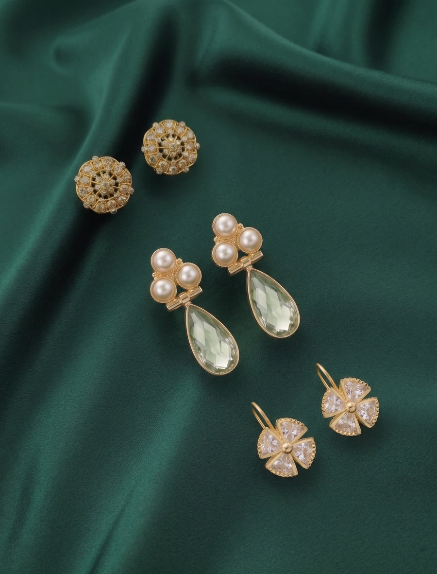 Set Of 3 Multi-Design Earrings Combo Pack For Women
