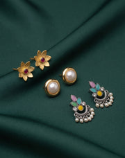 Set Of 3 Multi-Design Earrings Combo Pack For Women