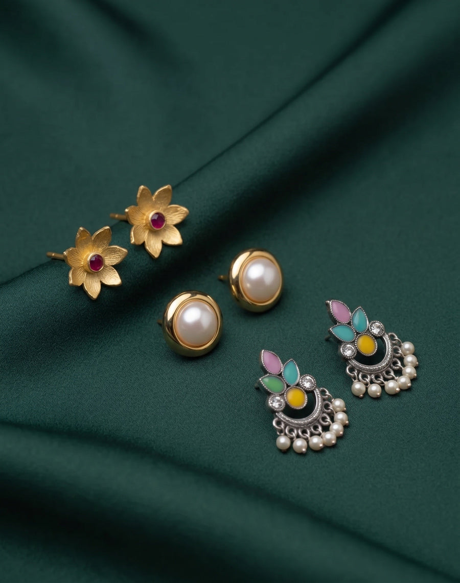 Set Of 3 Multi-Design Earrings Combo Pack For Women
