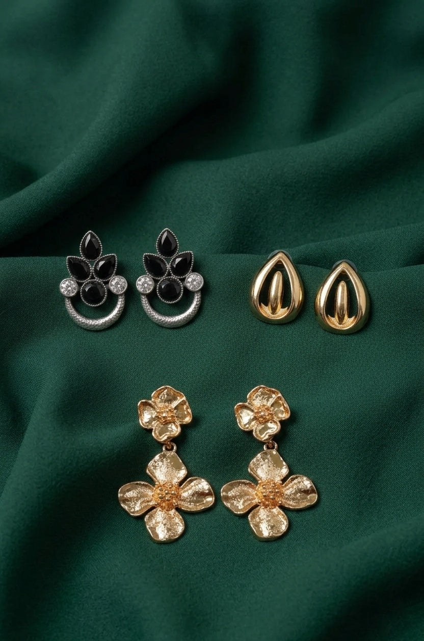 Set Of 3 Multi-Design Earrings Combo Pack For Women