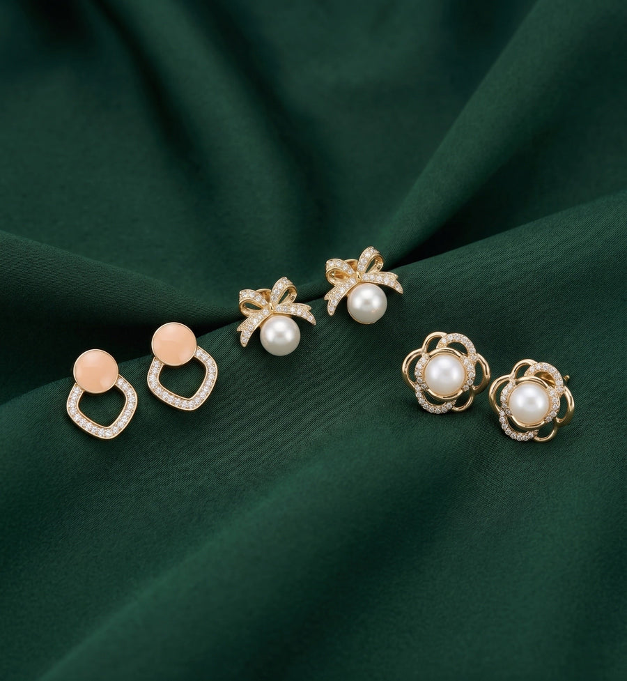 Set Of 3 Multi-Design Earrings Combo Pack For Women