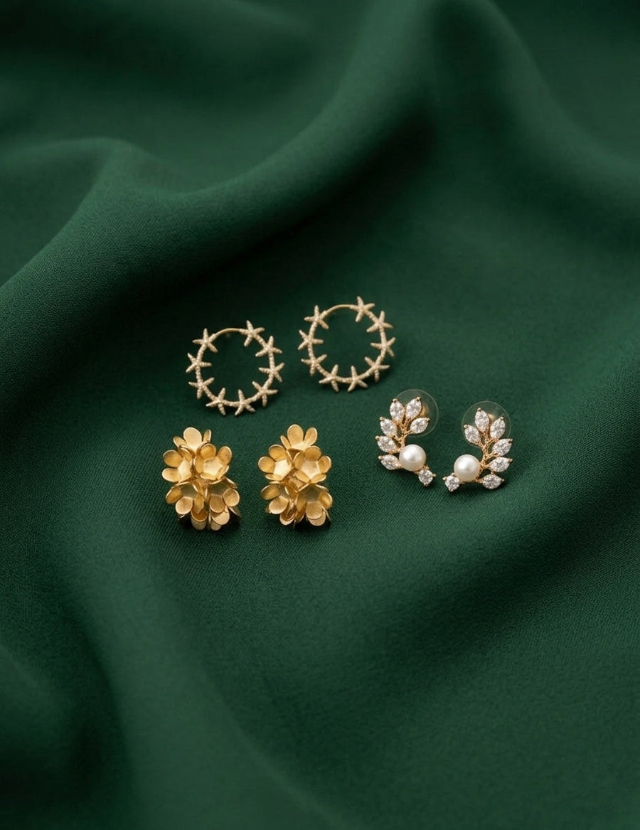Set Of 3 Multi-Design Earrings Combo Pack For Women