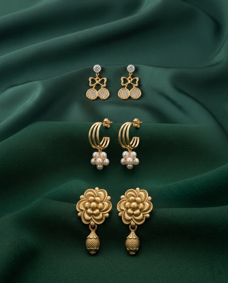 Set Of 3 Multi-Design Earrings Combo Pack For Women