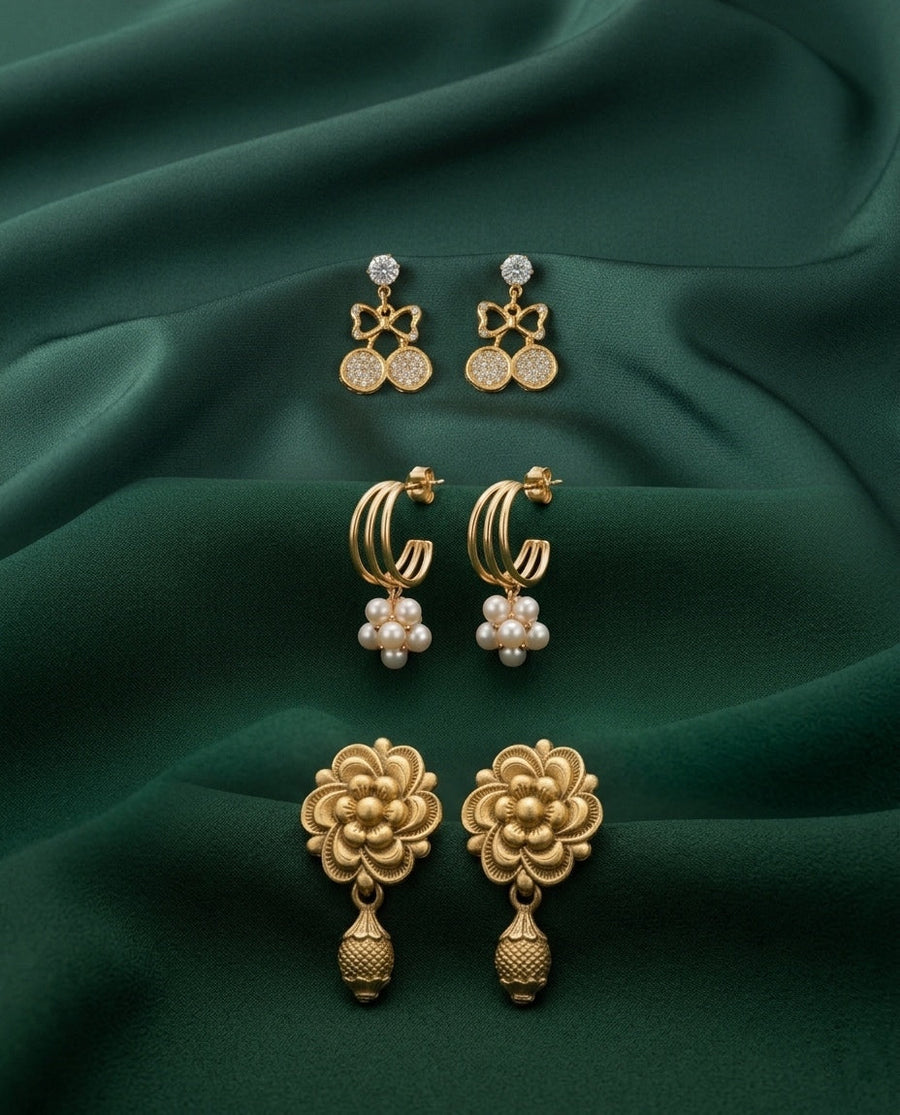 Set Of 3 Multi-Design Earrings Combo Pack For Women