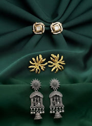 Set Of 3 Multi-Design Earrings Combo Pack For Women