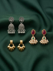 Set Of 3 Multi-Design Earrings Combo Pack For Women