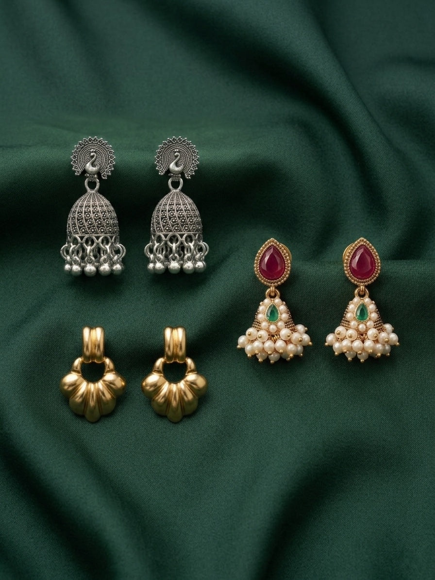 Set Of 3 Multi-Design Earrings Combo Pack For Women