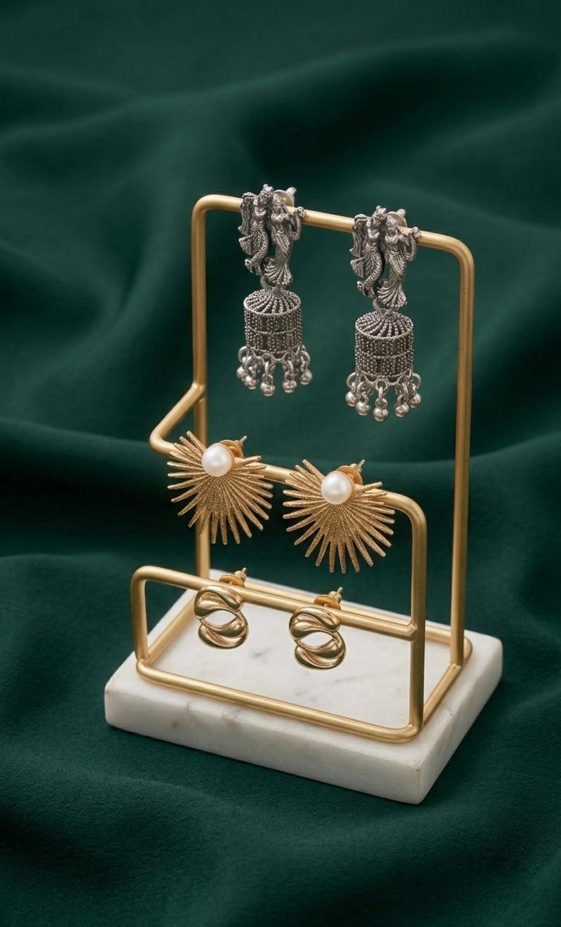 Set Of 3 Multi-Design Earrings Combo Pack For Women