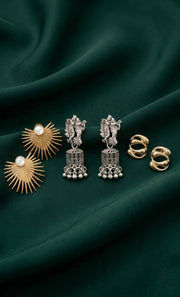 Set Of 3 Multi-Design Earrings Combo Pack For Women