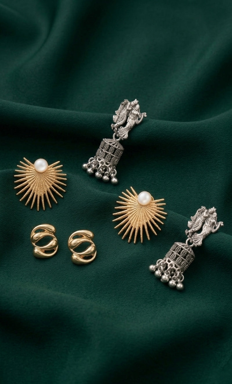 Set Of 3 Multi-Design Earrings Combo Pack For Women