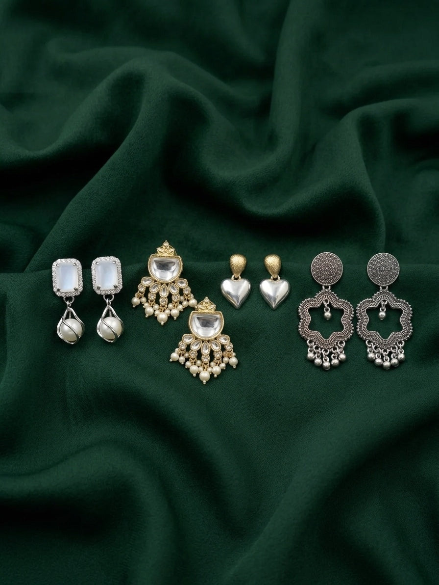 Set Of 4 Multi-Design Earrings Combo Pack For Women