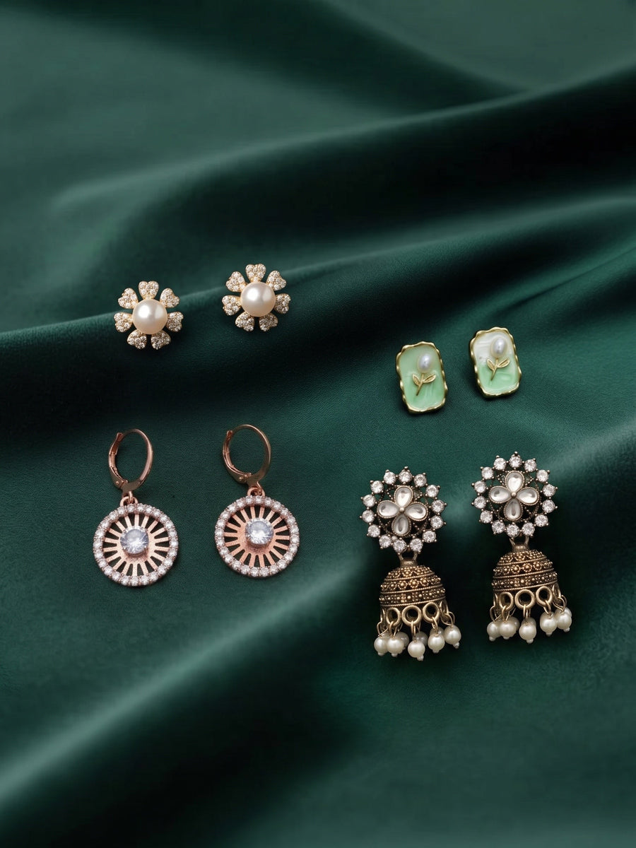 Set Of 4 Multi-Design Earrings Combo Pack For Women