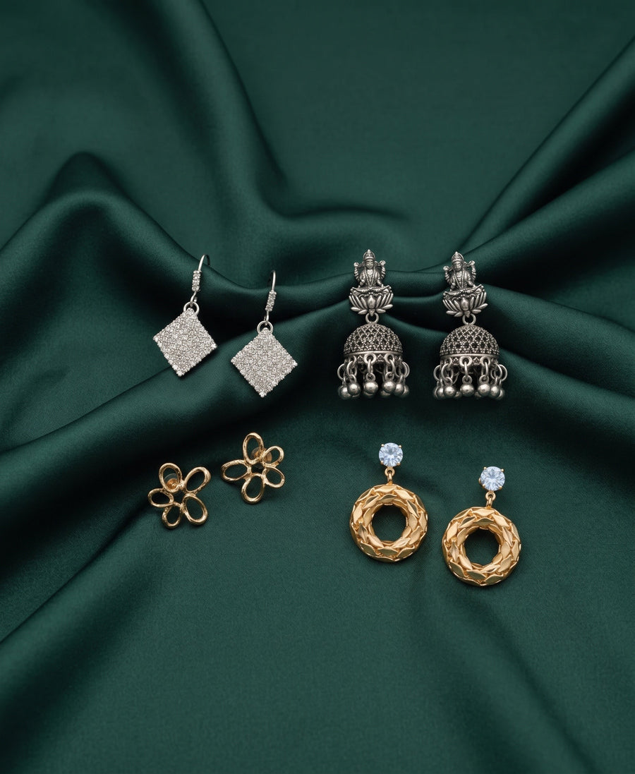 Set Of 4 Multi-Design Earrings Combo Pack For Women