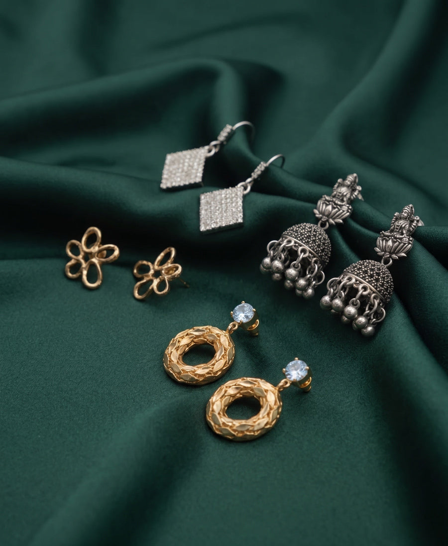 Set Of 4 Multi-Design Earrings Combo Pack For Women