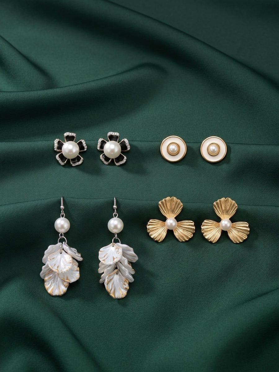Set Of 4 Multi-Design Earrings Combo Pack For Women