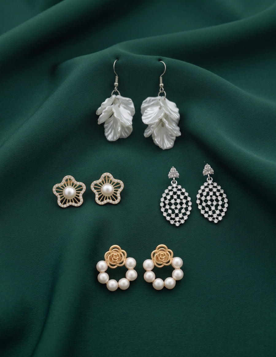 Set Of 4 Multi-Design Earrings Combo Pack For Women