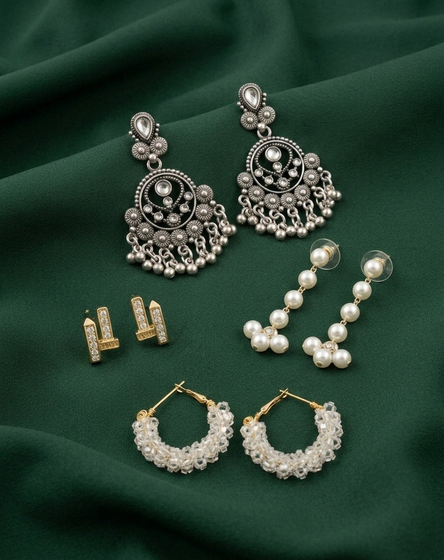 Set Of 4 Multi-Design Earrings Combo Pack For Women