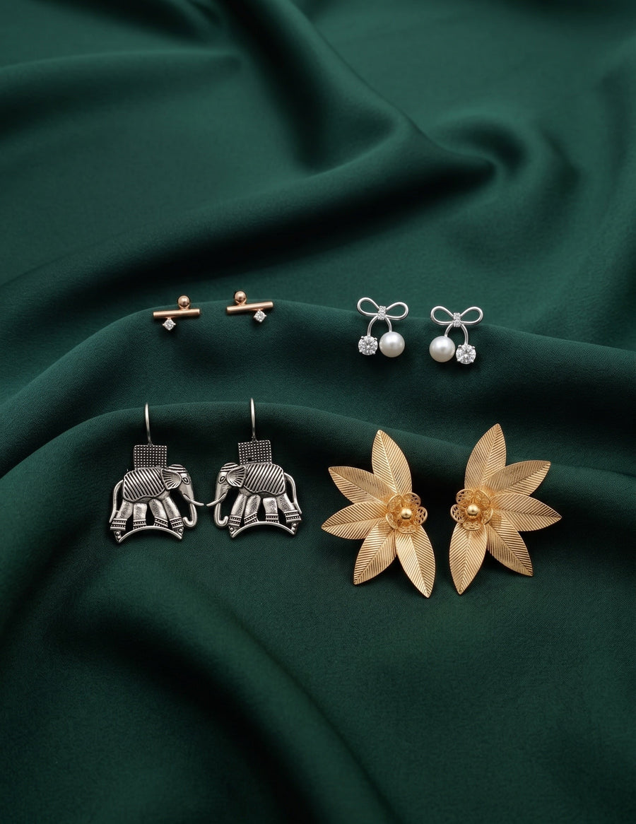 Set Of 4 Multi-Design Earrings Combo Pack For Women