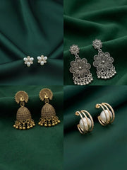 Set Of 4 Multi-Design Earrings Combo Pack For Women
