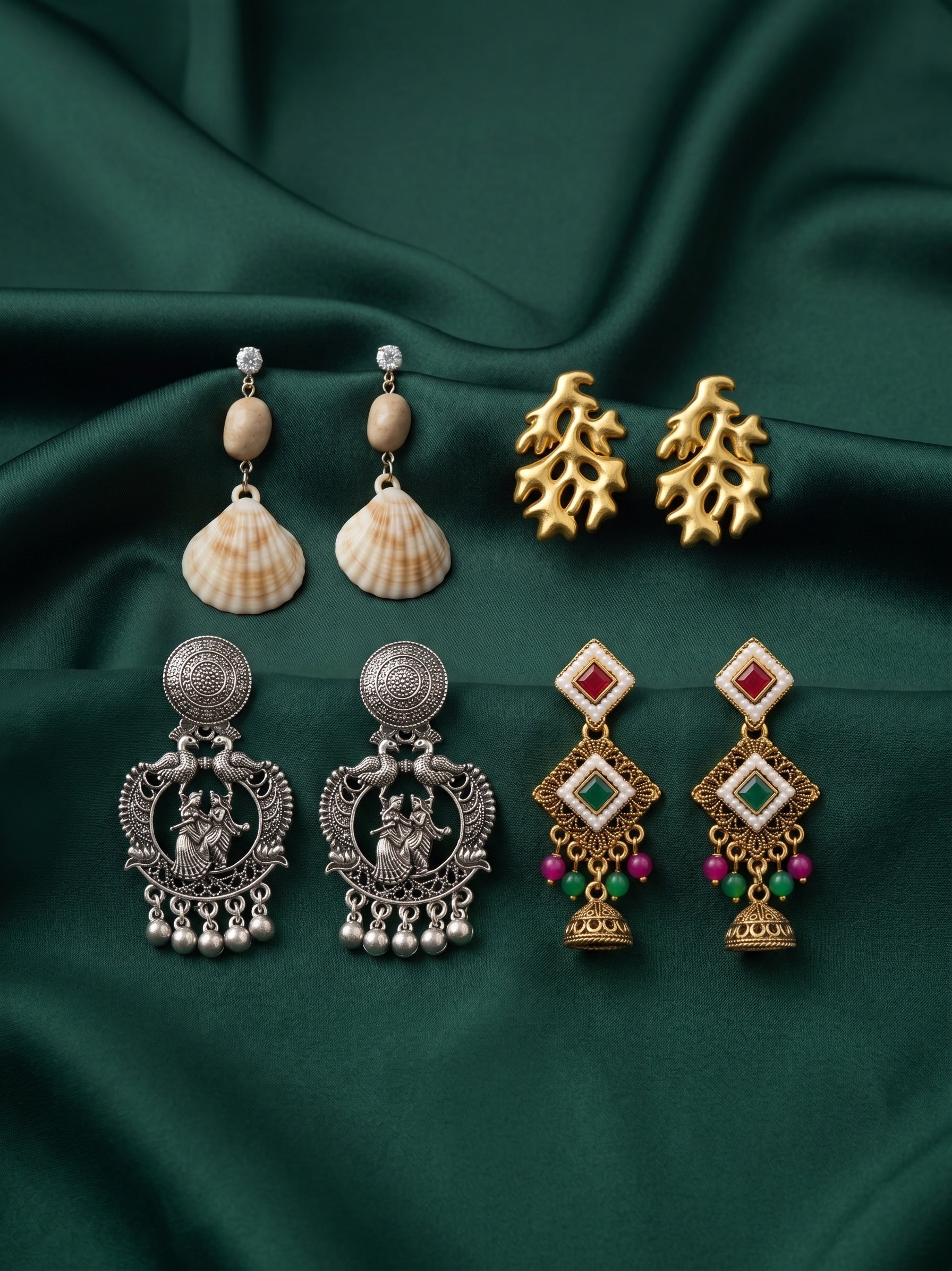 Set Of 4 Multi-Design Earrings Combo Pack For Women