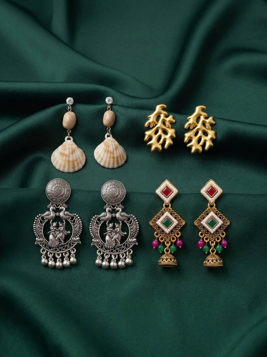 Set Of 4 Multi-Design Earrings Combo Pack For Women