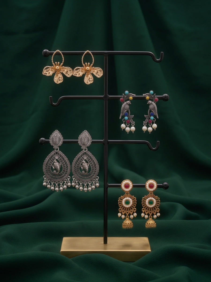 Set Of 4 Multi-Design Earrings Combo Pack For Women