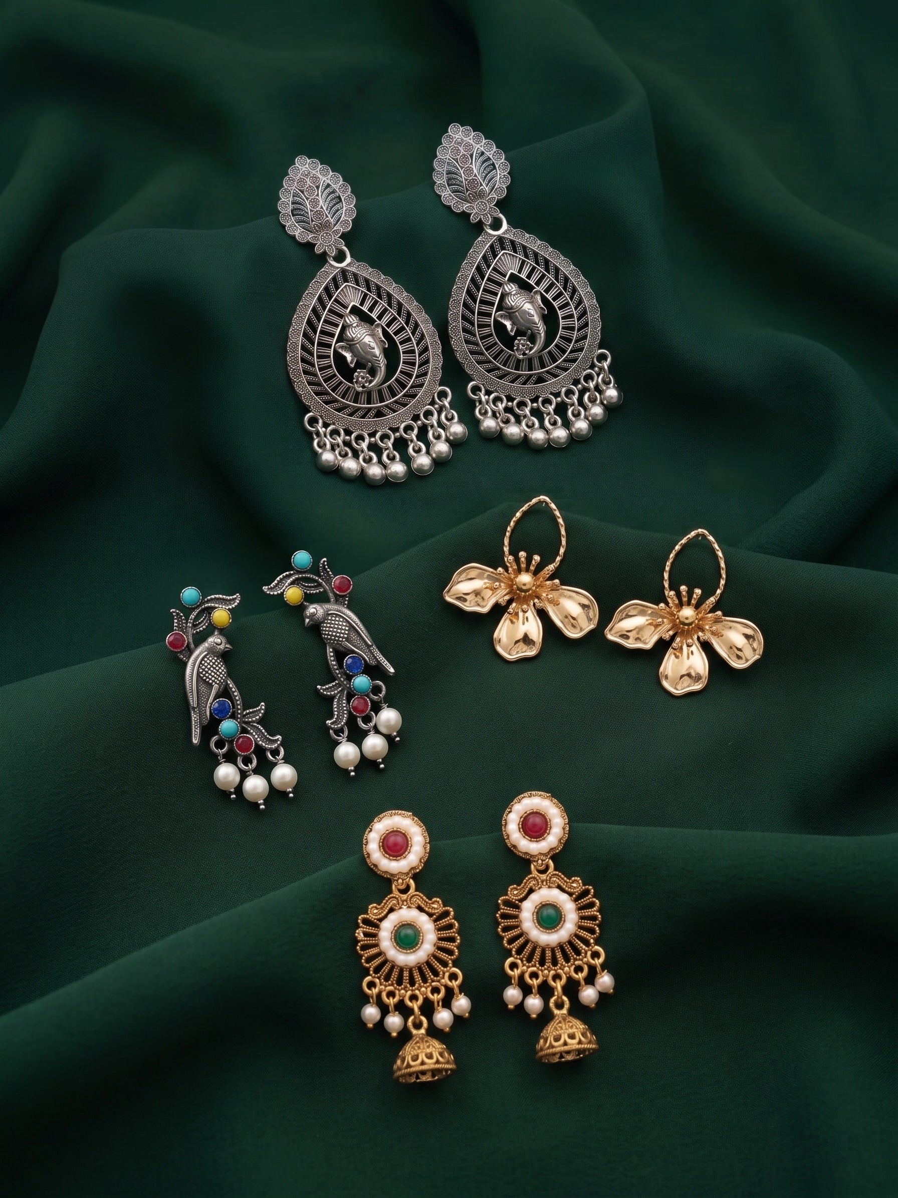 Set Of 4 Multi-Design Earrings Combo Pack For Women