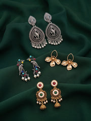 Set Of 4 Multi-Design Earrings Combo Pack For Women