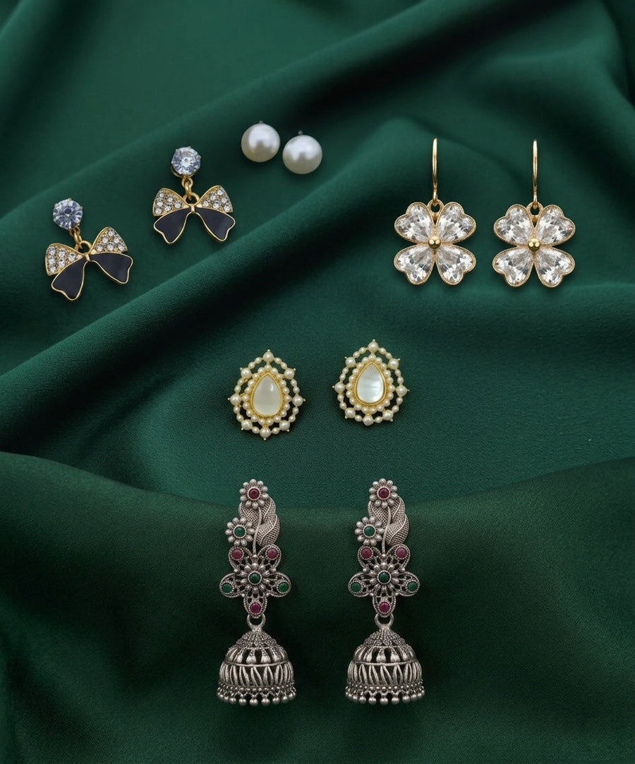 Set Of 4 Multi-Design Earrings Combo Pack For Women