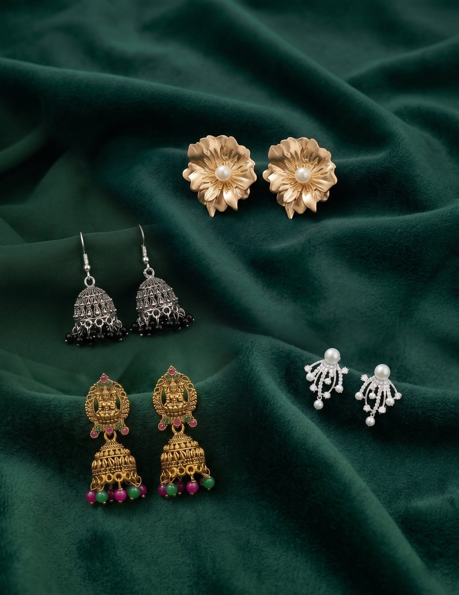 Set Of 4 Multi-Design Earrings Combo Pack For Women
