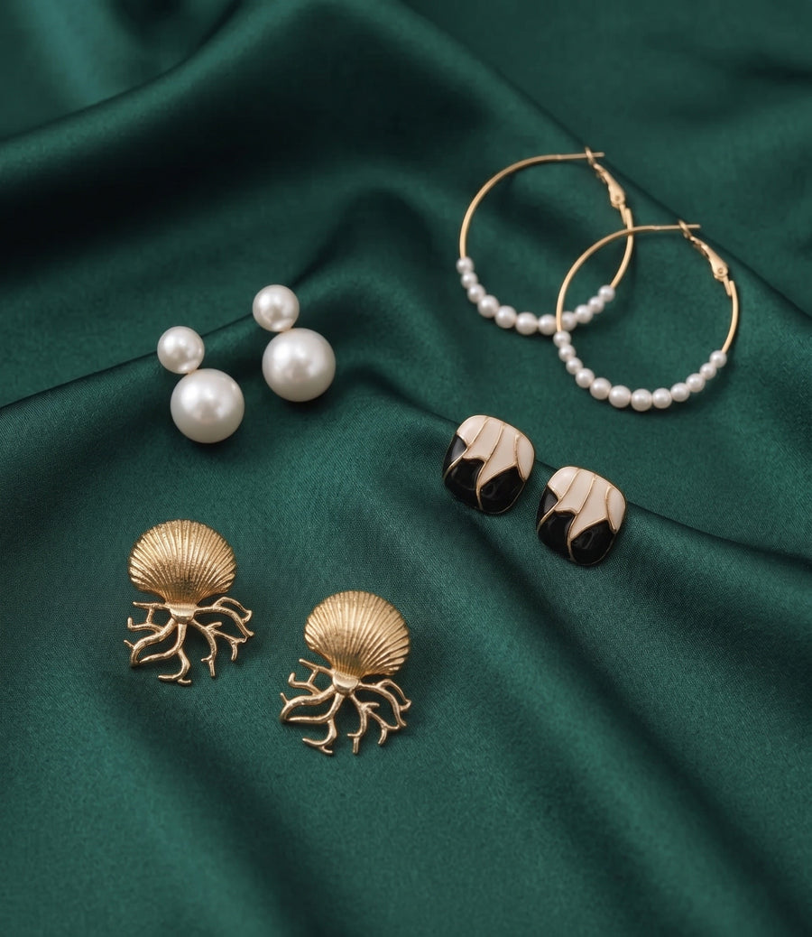Set Of 4 Multi-Design Earrings Combo Pack For Women