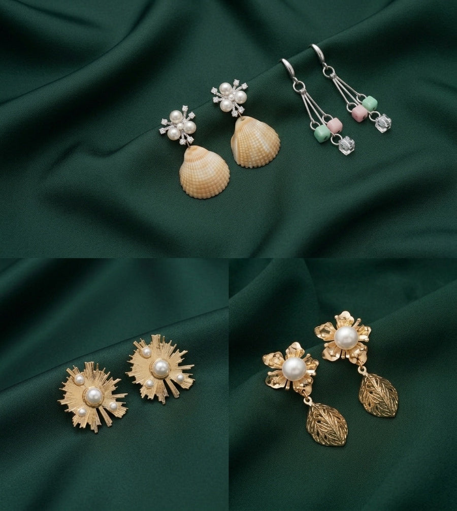 Set Of 4 Multi-Design Earrings Combo Pack For Women