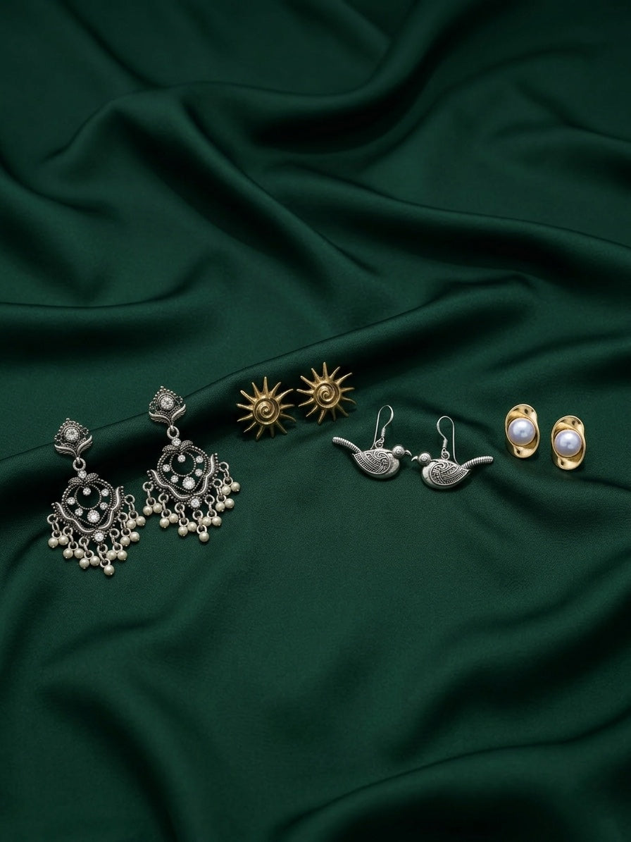 Set Of 4 Multi-Design Earrings Combo Pack For Women