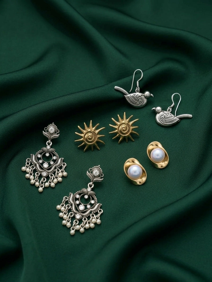 Set Of 4 Multi-Design Earrings Combo Pack For Women