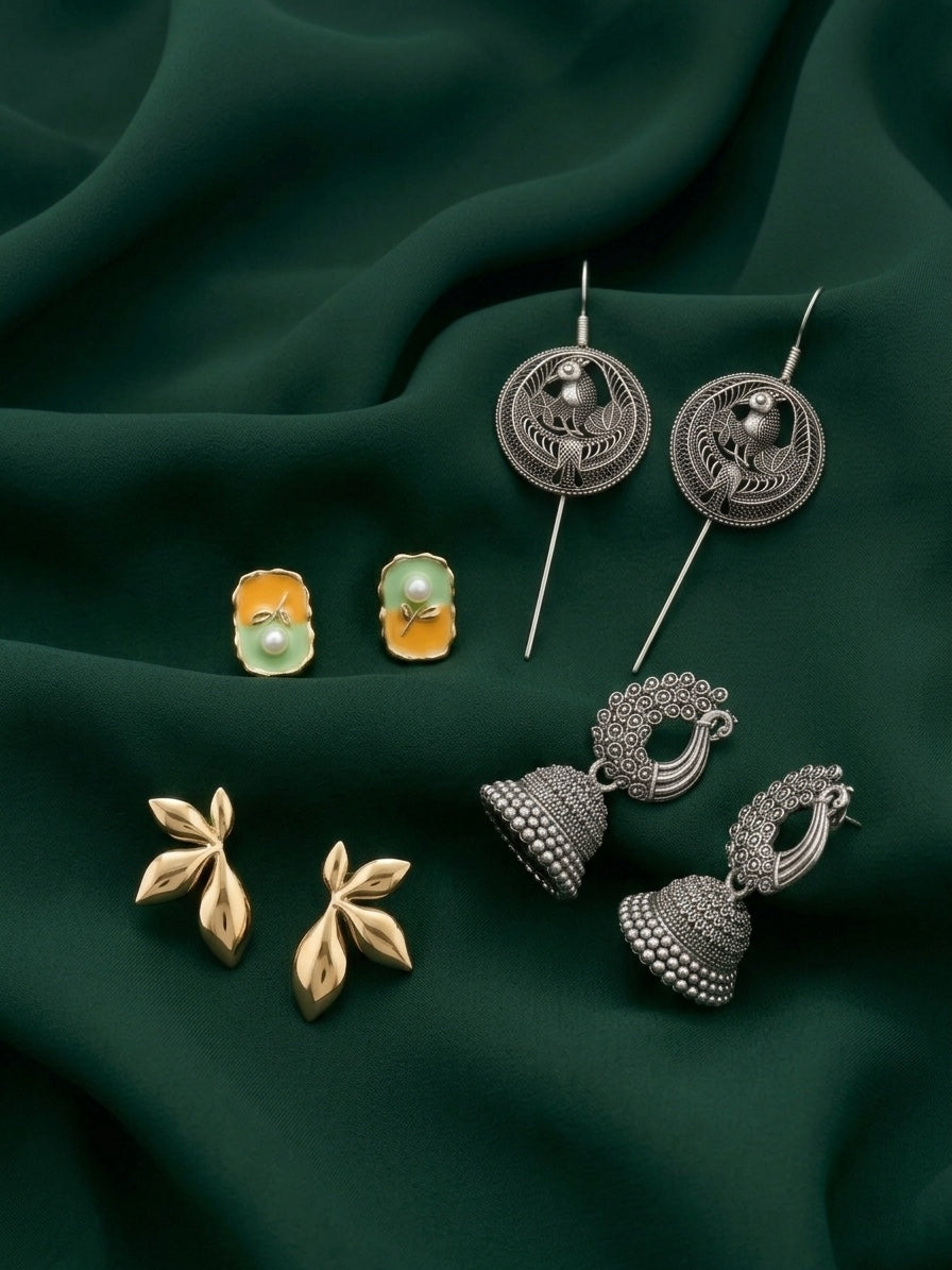 Set Of 4 Multi-Design Earrings Combo Pack For Women
