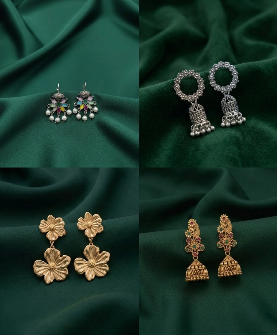 Set Of 4 Multi-Design Earrings Combo Pack For Women