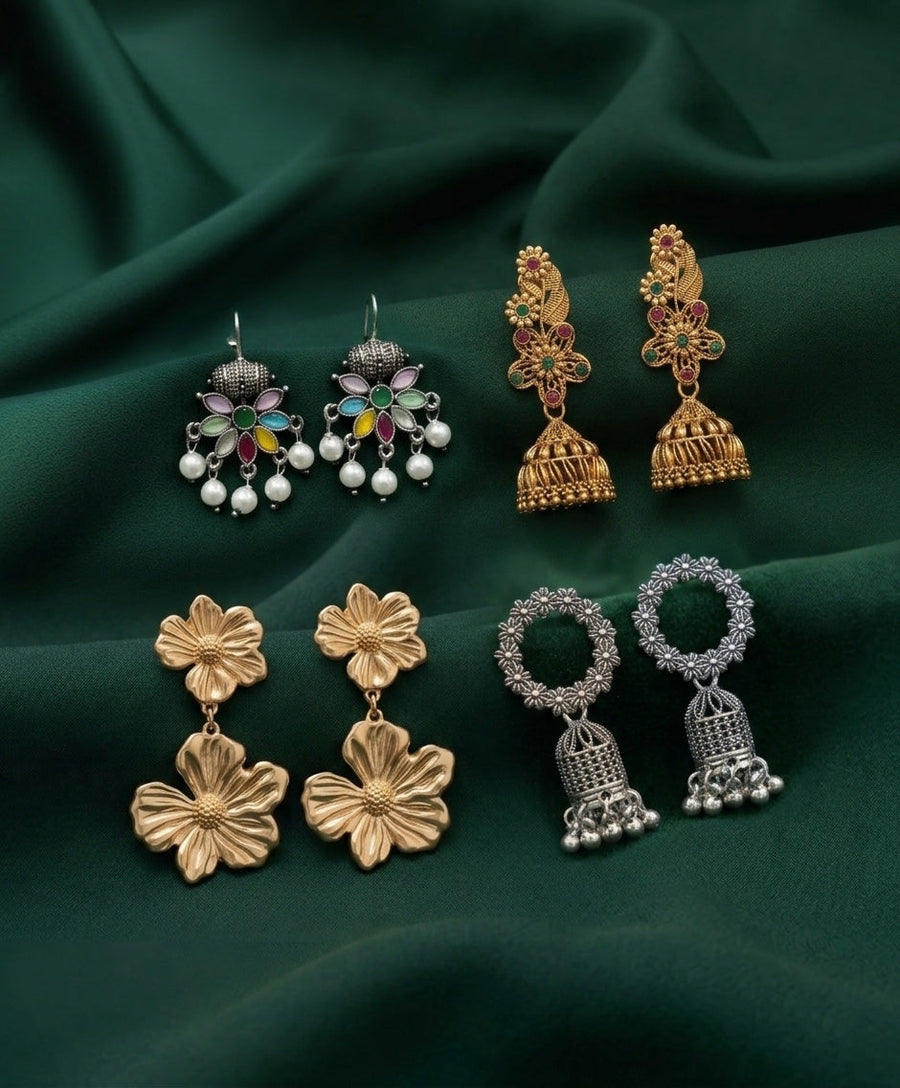 Set Of 4 Multi-Design Earrings Combo Pack For Women