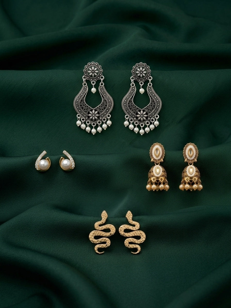 Set Of 4 Multi-Design Earrings Combo Pack For Women