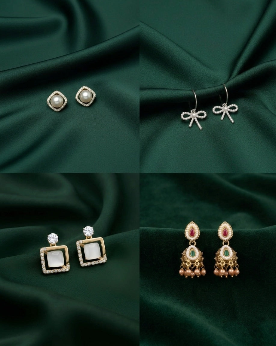 Set Of 4 Multi-Design Earrings Combo Pack For Women