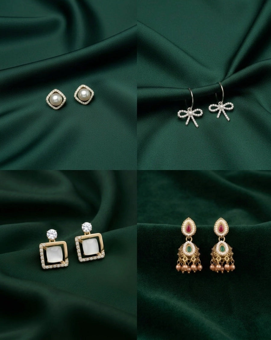 Set Of 4 Multi-Design Earrings Combo Pack For Women