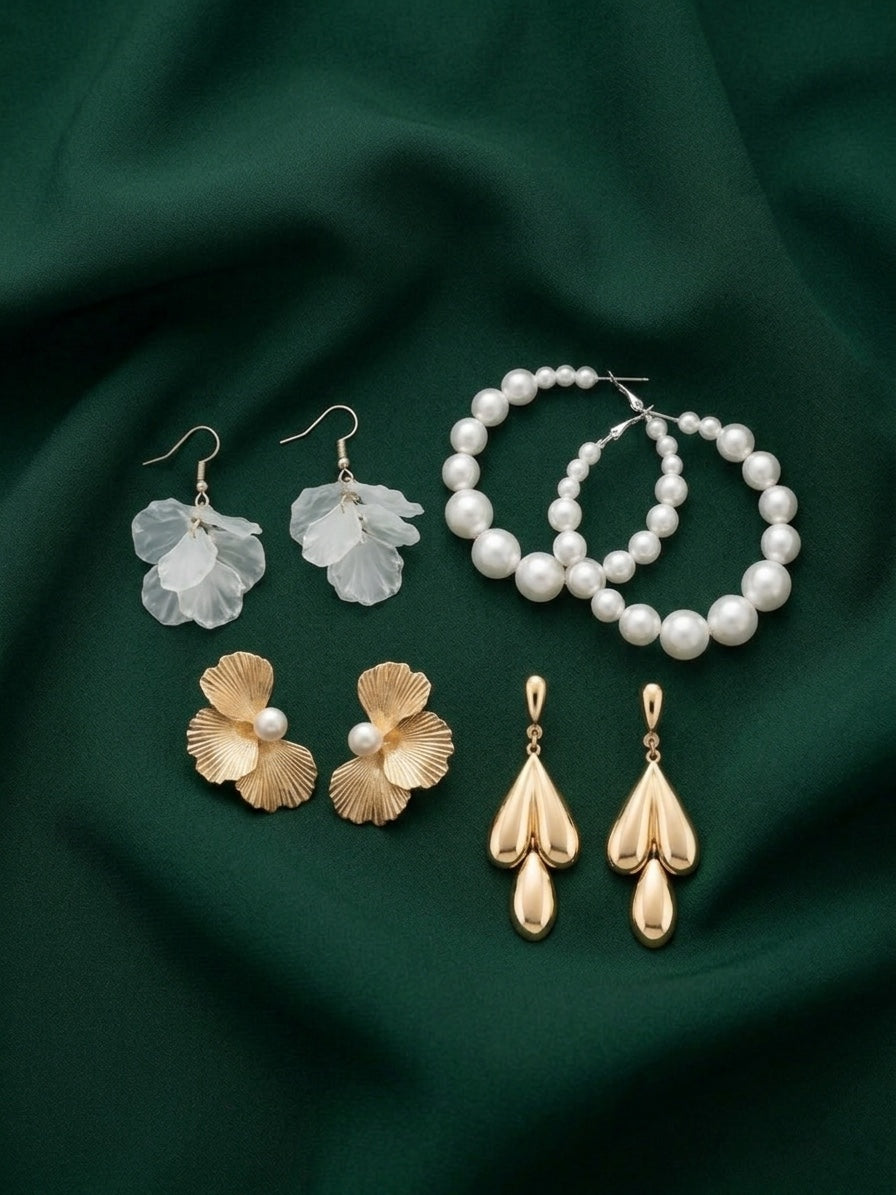 Set Of 4 Multi-Design Earrings Combo Pack For Women