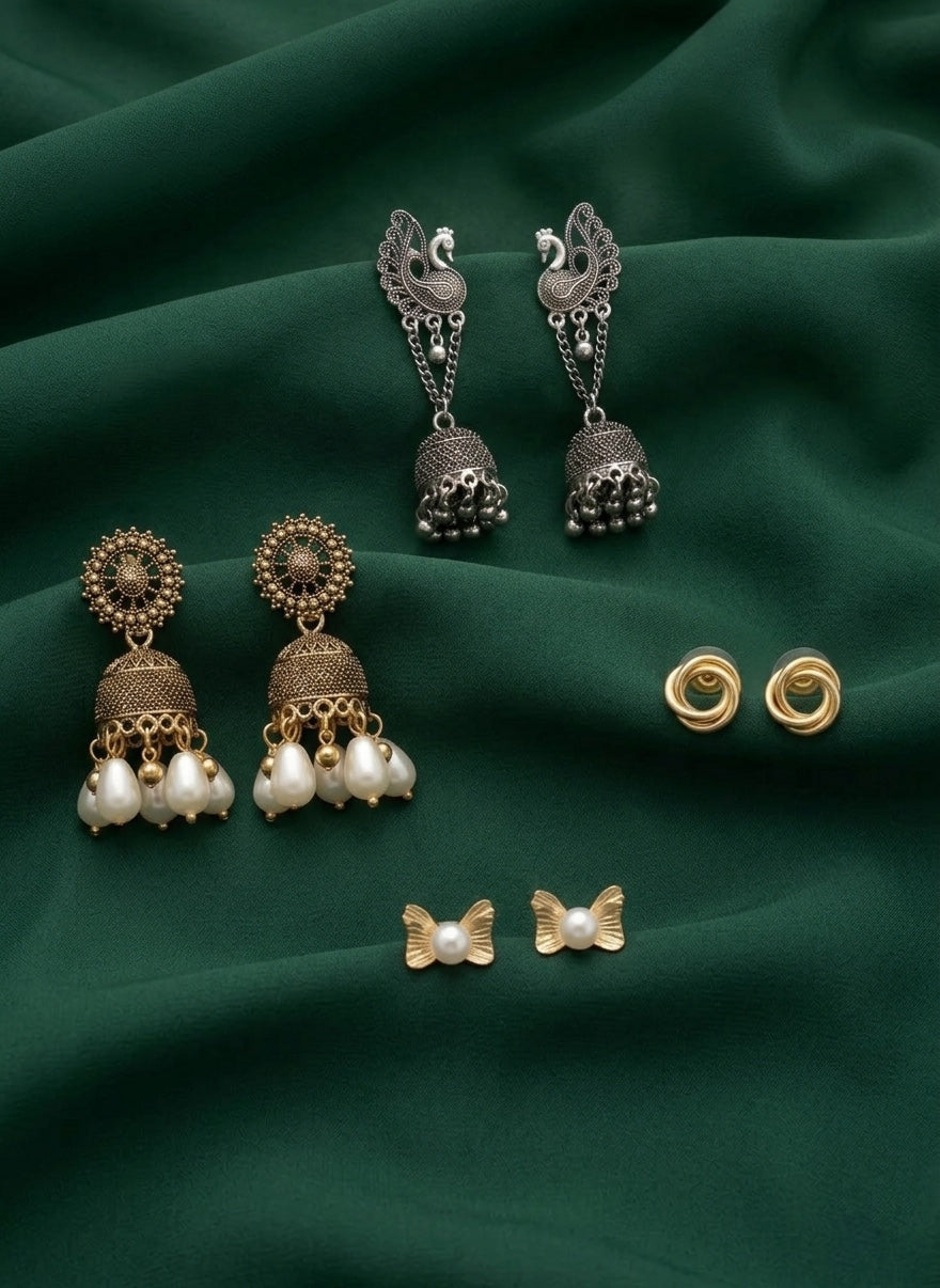 Set Of 4 Multi-Design Earrings Combo Pack For Women