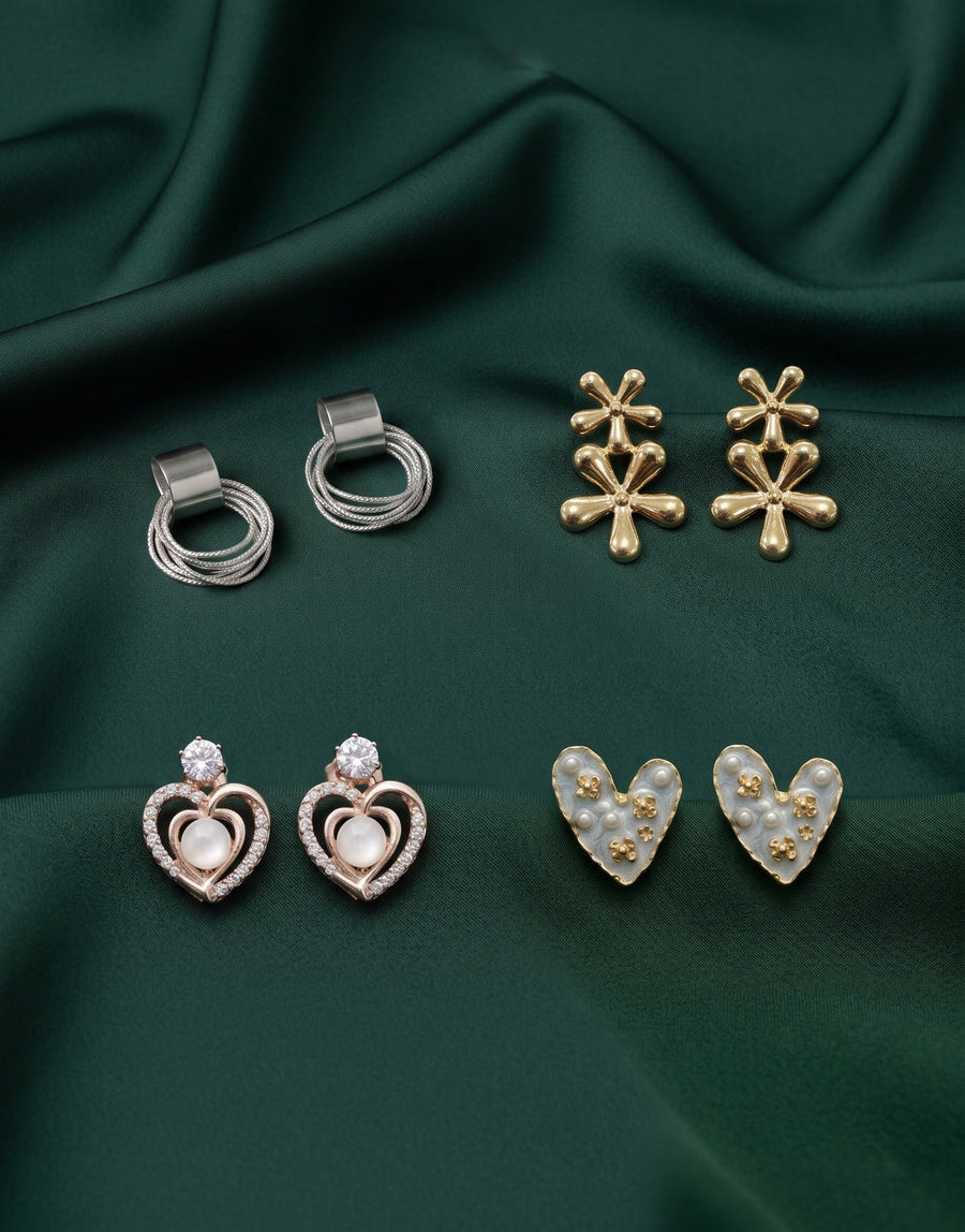 Set Of 4 Multi-Design Earrings Combo Pack For Women