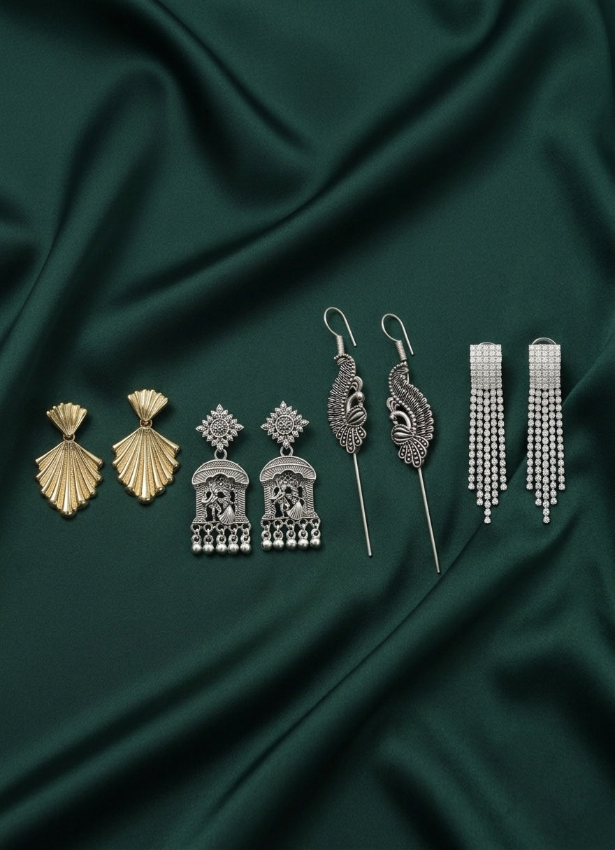 Set Of 4 Multi-Design Earrings Combo Pack For Women