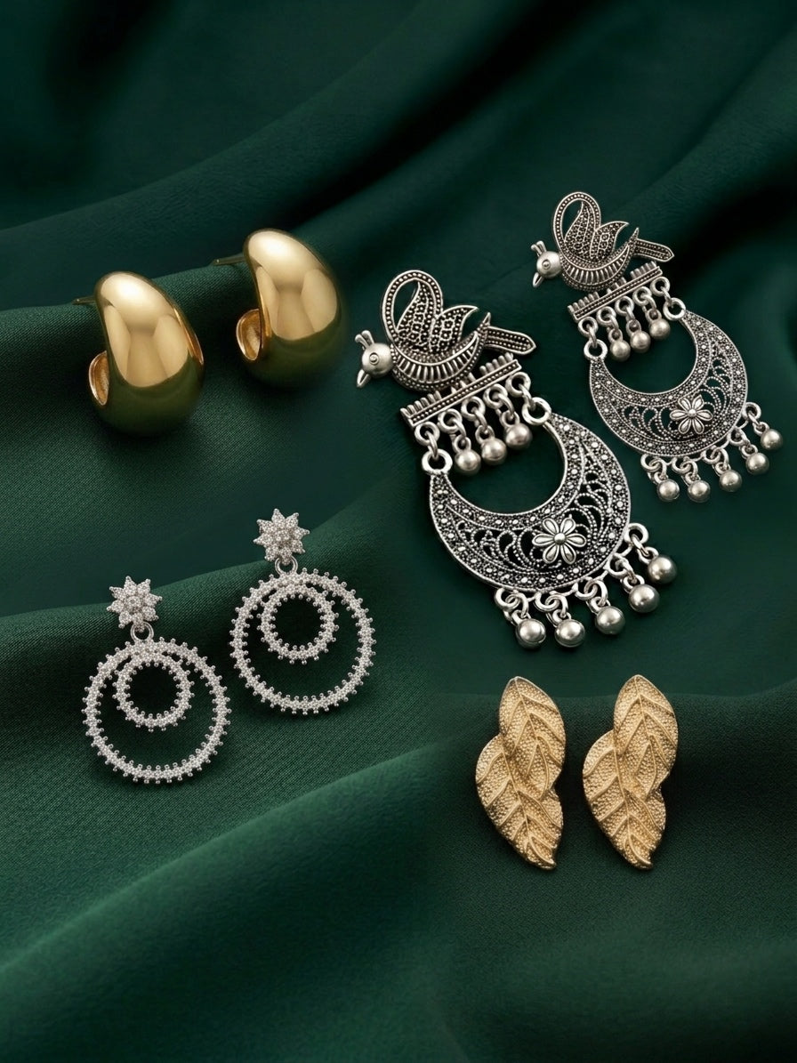 Set Of 4 Multi-Design Earrings Combo Pack For Women